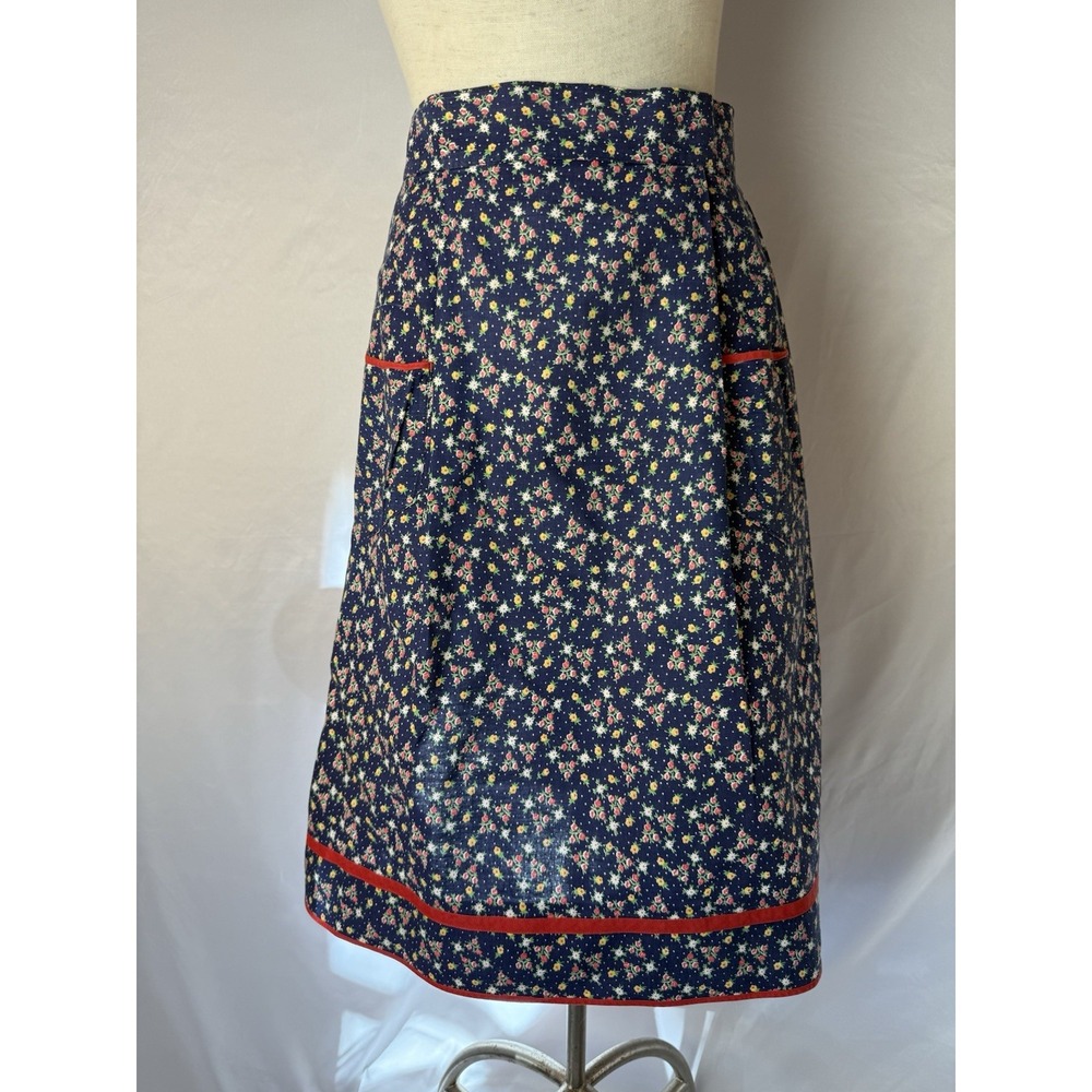 VTG‎ 1/2 Apron Pocket Red Blue Yellow Floral Retro Feed Sack Cottage Farmhouse